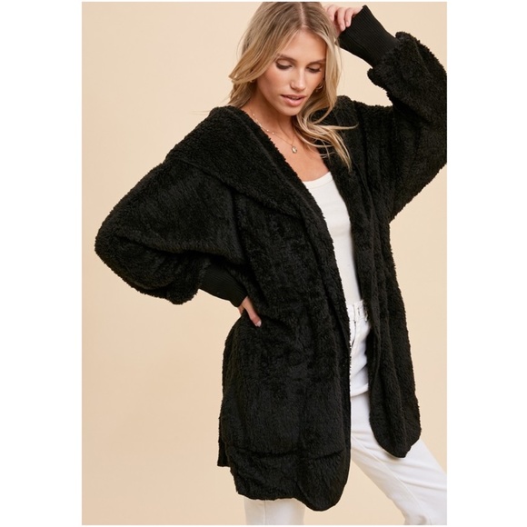 #18 Cozy Open Front Vegan Fur Hoodie Oversized Cardigan - Picture 1 of 10